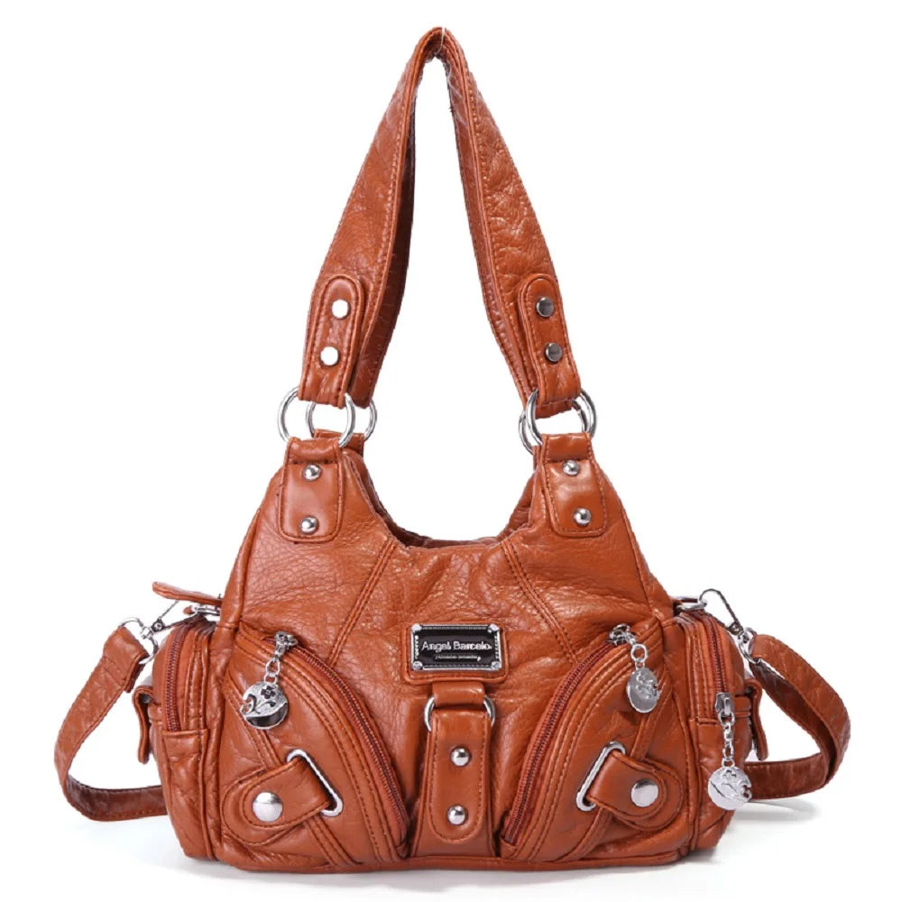 Vintage Women Handbags Soft Bag Small Top-handle Purse Fashion Satchel Multi-Pockets Shoulder Bag Hobos Phone Pack Tote Bag
