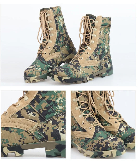 Camouflage Ankle Boots Men Outdoor Genuine Leather Panama Soles Tactical Combat Boots Hunting Work Boot Man Hiking Shoe 47