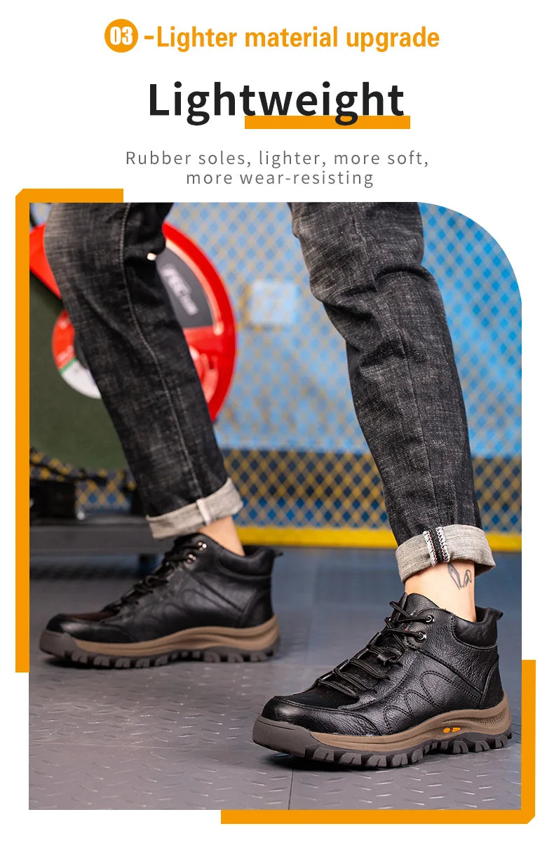 Men Leather Safety Work Boots Steel Toe Puncture-proof Indestructible Safety Shoes Staleneus Construction Welding Work Boots