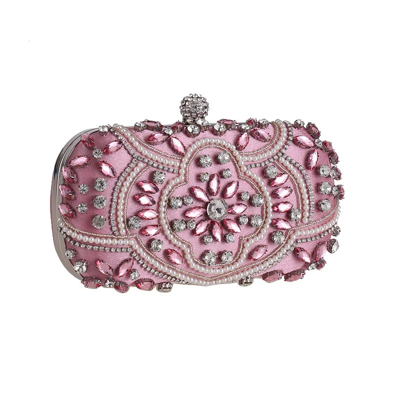 Women's Evening Clutch Bag Party Purse Luxury Wedding Clutches For Bridal Exquisite Crystal Ladies Handbag Apricot Silver Wallet