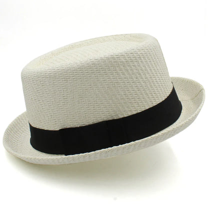 Men Women Classical Straw Pork Pie Hats Fedora Sunhats Trilby Caps Summer Boater Beach Outdoor Travel Party Size US 7 1/4 UK L
