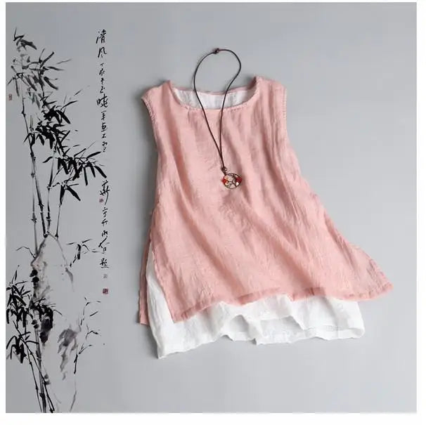 2020 Summer New Arts Style Women sleeveless Tank Tops cotton linen Casual White Top Femme Vintage Tank Top Size M-XXL S731
