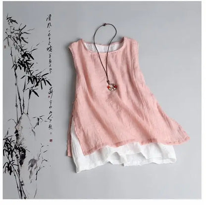 2020 Summer New Arts Style Women sleeveless Tank Tops cotton linen Casual White Top Femme Vintage Tank Top Size M-XXL S731