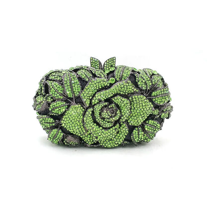 Green Pink Multicolored Rose Crystal Women Evening Clutches Bags Diamond Wedding Cocktail Party Purse And Stone Handbag