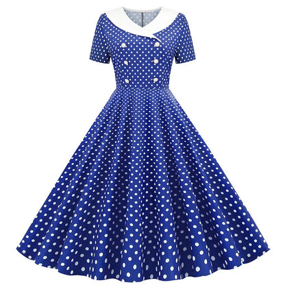 Summer Midi Dress Women Elegant Pink Vintage Party Sundress Casual Peter pan Collar Short Sleeve Dress