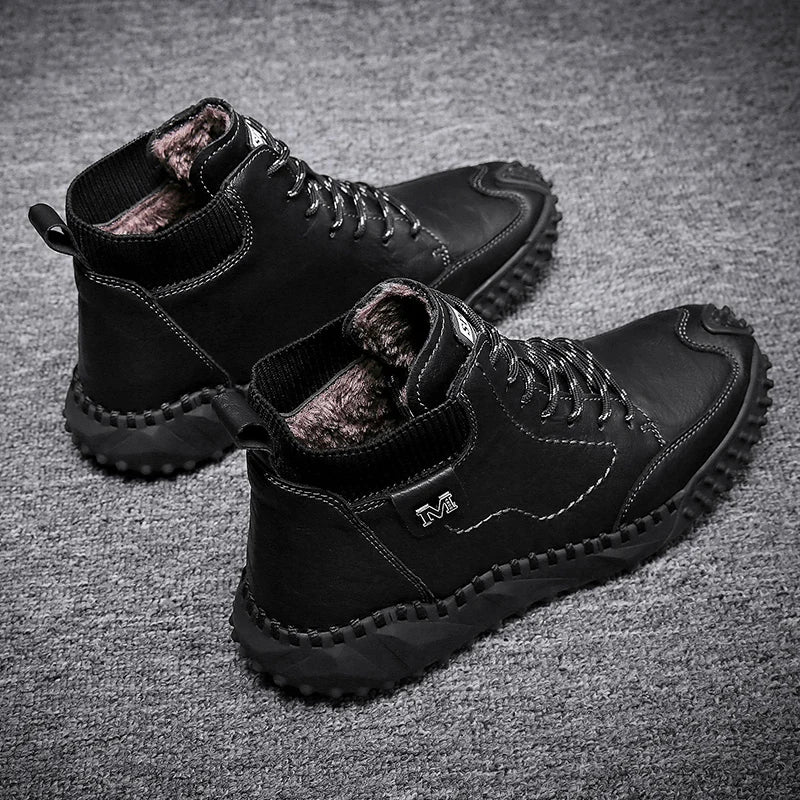 Winter Warm Men's Casual Shoes Fashion Men's Leather Boots Comfortable Men's Ankle Boots Outdoor High Quality Hiking Boots Men