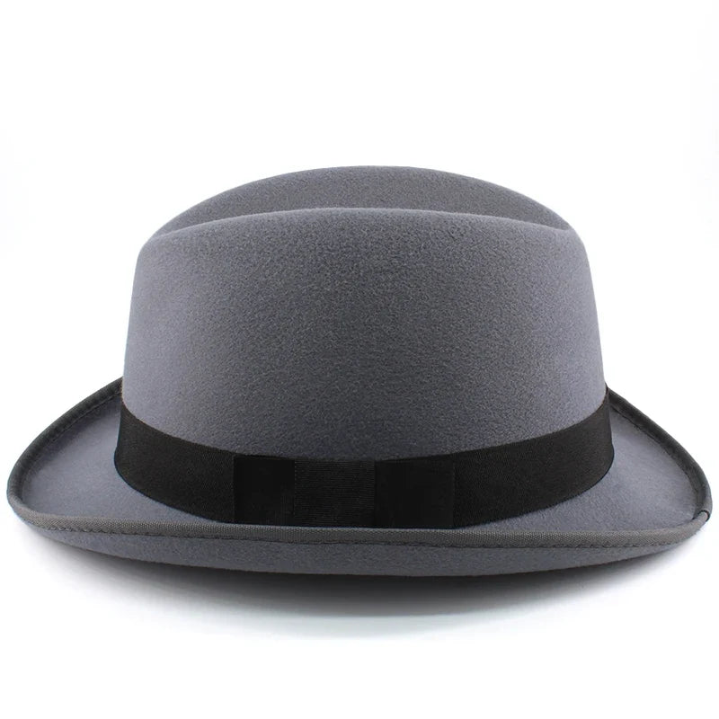 Men Women Wool Classical Homburg Hats Bowtie Band Fedora Caps Trilby Sunhat Jazz Winter Warm Adjustable Size M-L 7 1/8-7 3/8