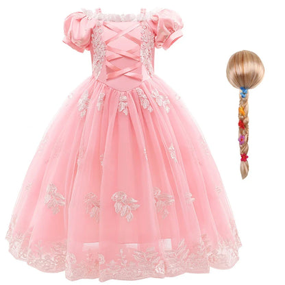 Girl Cosplay Princess Aurora Rapunzel Dress Up Kids Christmas Halloween Tulle Fancy Costume for Children Girls Birthday