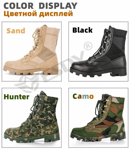 Camouflage Ankle Boots Men Outdoor Genuine Leather Panama Soles Tactical Combat Boots Hunting Work Boot Man Hiking Shoe 47