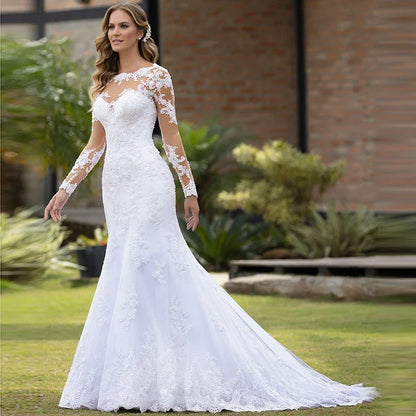 African Wedding Dresses Mermaid Boho Bridal Dress 2021 Long Sleeve Lace Appliques Bohemian Bride Gowns Elegant Vestido De Noiva