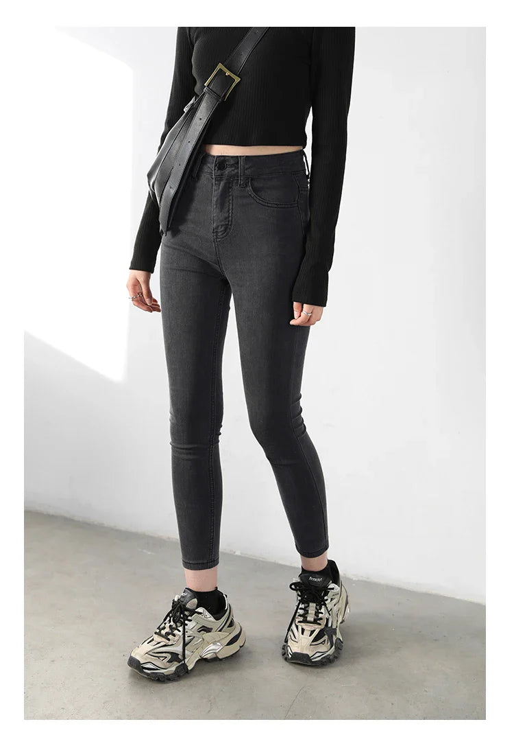 Women Jeans Retro High Waist Stretch Pencil Denim Pants Elastic for Woman Female Trousers Autumn Winter Ladies