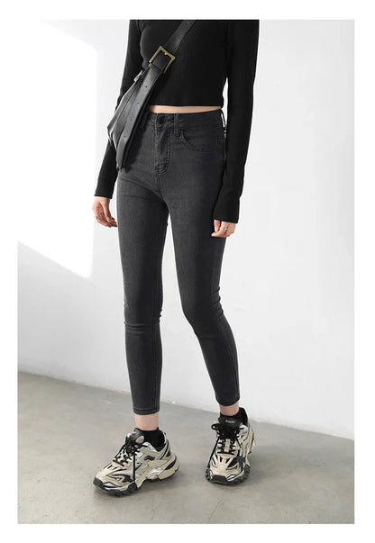 Women Jeans Retro High Waist Stretch Pencil Denim Pants Elastic for Woman Female Trousers Autumn Winter Ladies