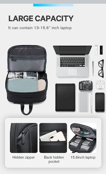 Slim Men Business Expandable Waterproof 15.6" Laptop Backpack Fashion Male Travel Light Scalable Shoulder Bags for Men