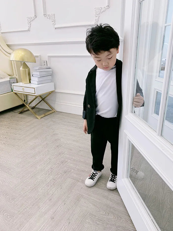 Teenager Boys Pink Black Jacket+Pants 2Pcs Clothing Set Gentleman Kids Formal Wedding Suit Children Performance Graduation Dress