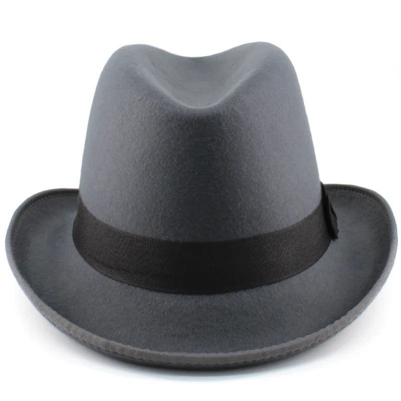 Men Women Wool Classical Homburg Hats Bowtie Band Fedora Caps Trilby Sunhat Jazz Winter Warm Adjustable Size M-L 7 1/8-7 3/8