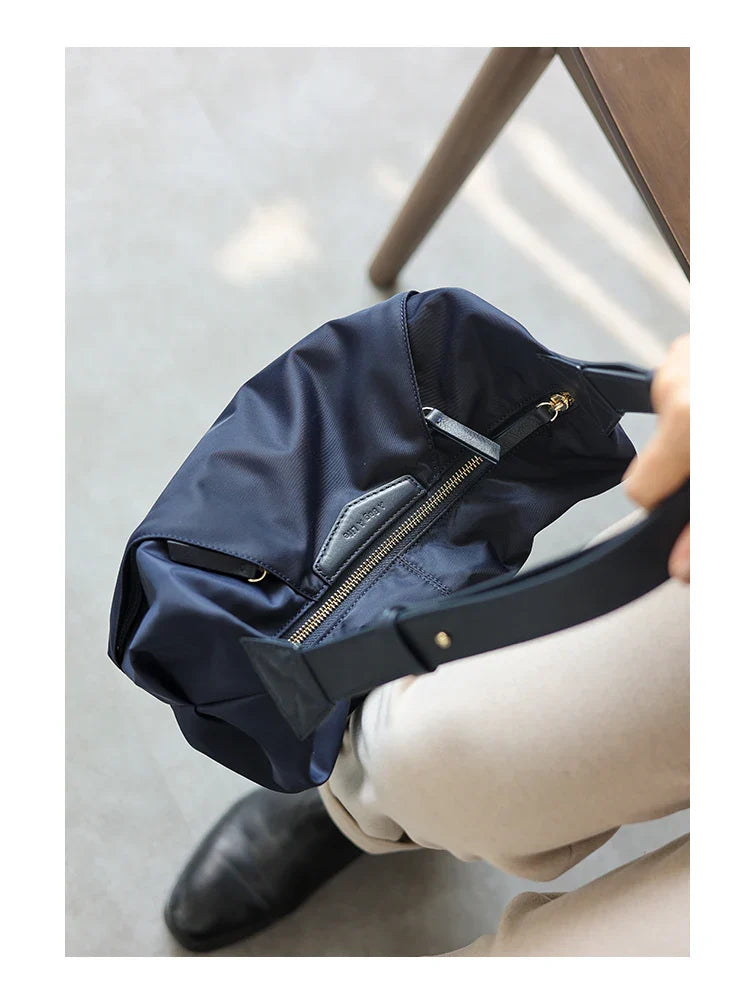 Lightweight Nylon Matching Genuine Leather Crossbody Bag High Quality Single Shoulder Bags Fashion Pleated Messenger Purses