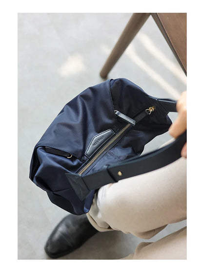 Lightweight Nylon Matching Genuine Leather Crossbody Bag High Quality Single Shoulder Bags Fashion Pleated Messenger Purses