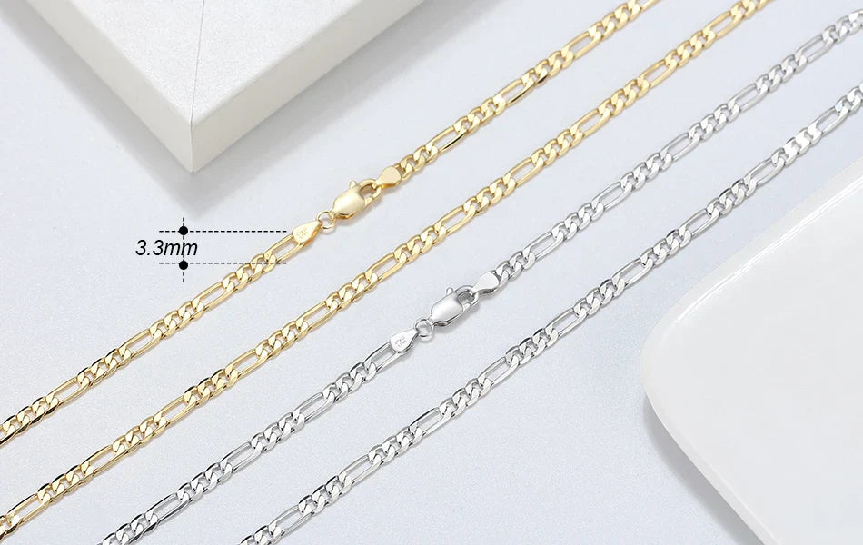 Trendy Men Woman Figaro Chain Necklace 3.3/5/7mm Diamond-Cut Figaro Chain 925 Silver Jewelry Party Gift OSC34