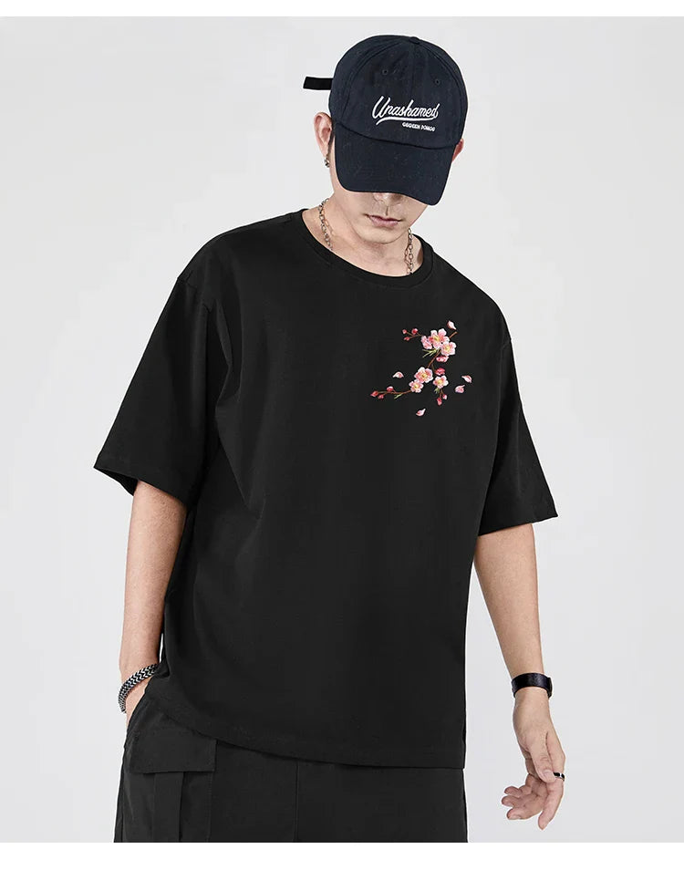 Embroidery T Shirt Men Women Flower Loose Casual T Shirt Summer Cotton Hip Hop Tee Tops Short Sleeve Male Harajuku Streetwear
