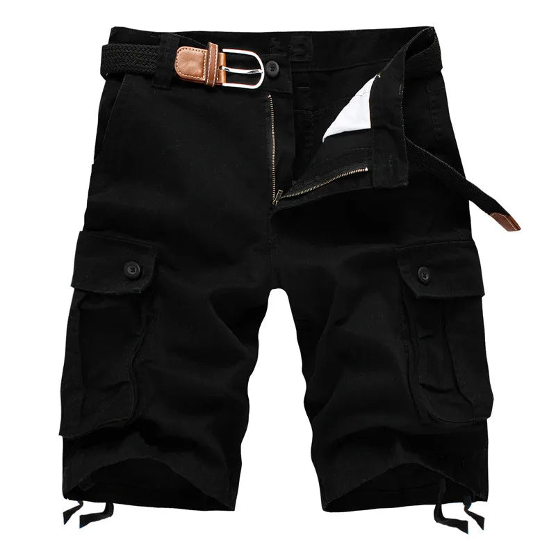 2025 Summer Men's Baggy Multi Pocket Military Cargo Shorts Male Cotton Khaki Mens Tactical Shorts Short Pants 29-44 No Belt