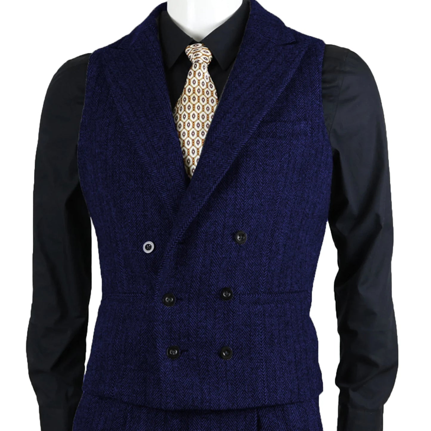 Men's Suit Vest Herringbone Tweed Slim Fit Waistcoat Double Breasted Sleeveless Jacket For Wedding