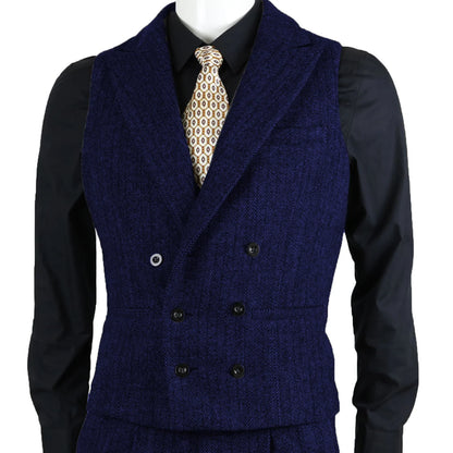 Men's Suit Vest Herringbone Tweed Slim Fit Waistcoat Double Breasted Sleeveless Jacket For Wedding