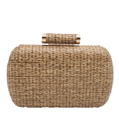 Straw Women Metal Clutches Chain Shoulder and Crossbody Bags Ladies Party Cockatail Evening Beach Clutch Purse