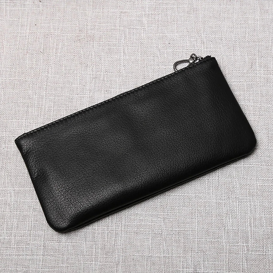 Men's Genuine Leather Long Zipper Wallet First Layer Cowhide Youth Ultra-Thin Handbag Wallet Trendy Brand Simple Wallet