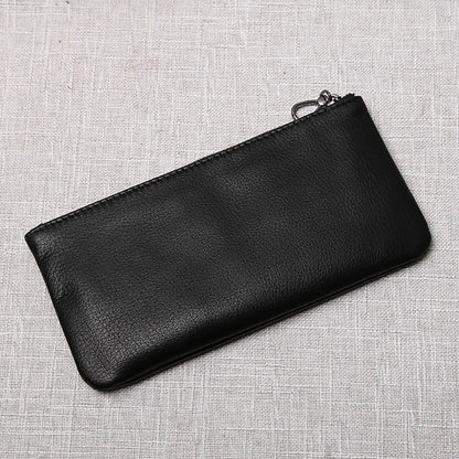 Men's Genuine Leather Long Zipper Wallet First Layer Cowhide Youth Ultra-Thin Handbag Wallet Trendy Brand Simple Wallet