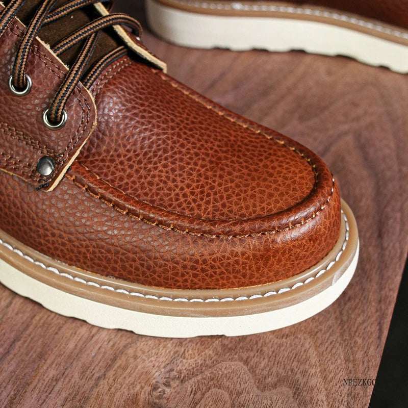 Handmade Men Boots Vintage Casual Autumn Winter Cow Leather Shoes British Ankle Boots Wings Motorcycle Boots Zapatos Hombre