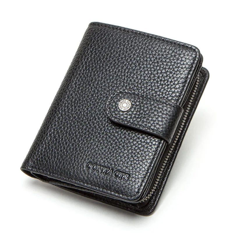 Genuine Leather RFID Vintage Wallet Men With Coin Pocket Short Wallets Small Zipper Wallet With Card Holders Man Purse