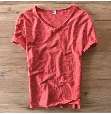 100% Cotton Short Sleeve V-Neck T Shirt Men Solid White Men T-Shirt Summer Comfortable and Breathable Soft Tshirt Mens Camiseta