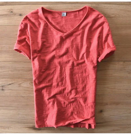 100% Cotton Short Sleeve V-Neck T Shirt Men Solid White Men T-Shirt Summer Comfortable and Breathable Soft Tshirt Mens Camiseta