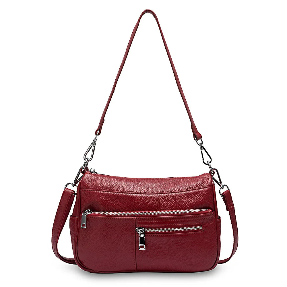 Noble Temperament Women Shoulder Bag 100% Genuine Leather Winter Black Pink Fashion Crossbody Purse Beige Hobos Handbag
