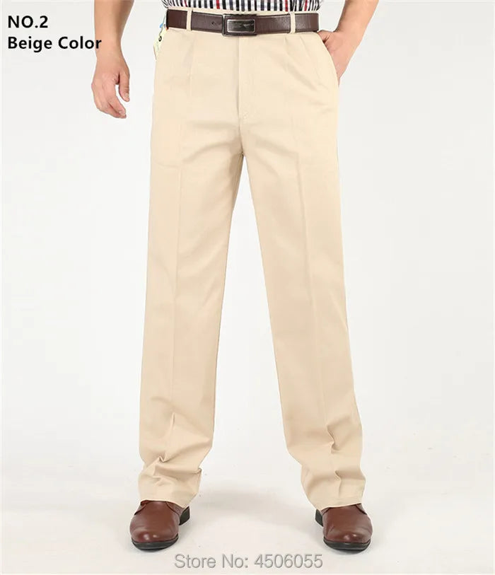 Men Pants Thin Summer Cotton Straight Trousers Plus Size 40 42 44 46 Business Hombre Beige Grey Dark Blue Office Formal Pantolon
