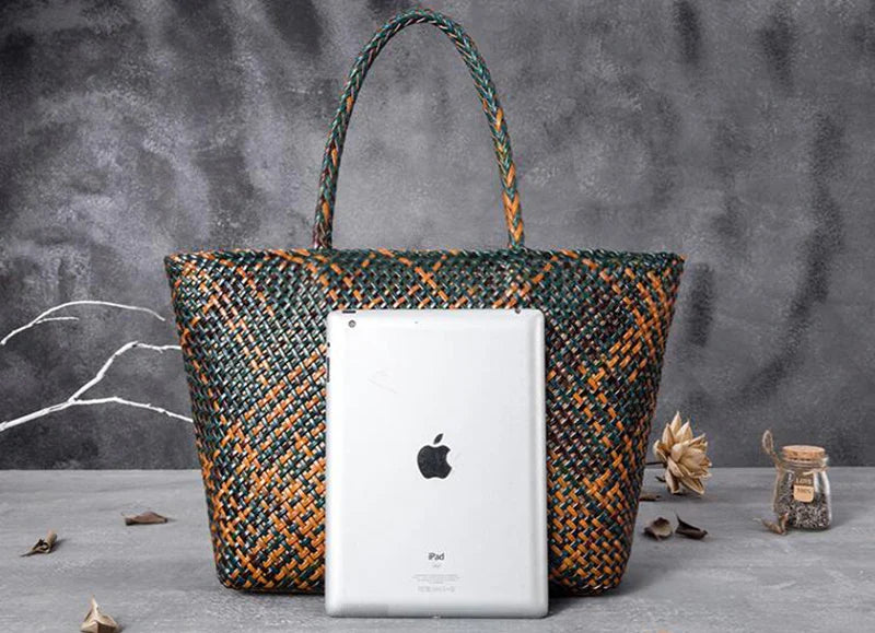 Women Leather Handbag Romantic Big Handmade Woven Totes Female Cowhide Big Holiday Bucket Bag Causal Beach Shoulder Handbags