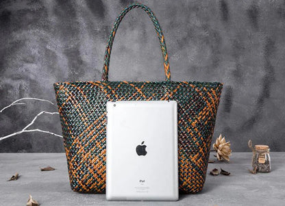 Women Leather Handbag Romantic Big Handmade Woven Totes Female Cowhide Big Holiday Bucket Bag Causal Beach Shoulder Handbags