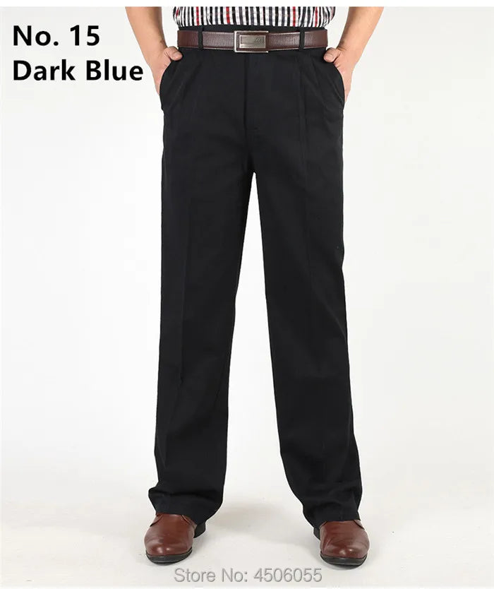 Men Pants Thin Summer Cotton Straight Trousers Plus Size 40 42 44 46 Business Hombre Beige Grey Dark Blue Office Formal Pantolon