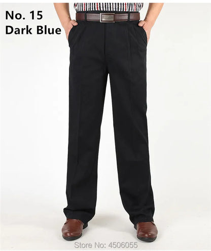 Men Pants Thin Summer Cotton Straight Trousers Plus Size 40 42 44 46 Business Hombre Beige Grey Dark Blue Office Formal Pantolon