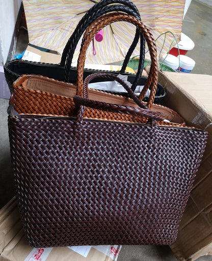 Women Leather Handbag Romantic Big Handmade Woven Totes Female Cowhide Big Holiday Bucket Bag Causal Beach Shoulder Handbags
