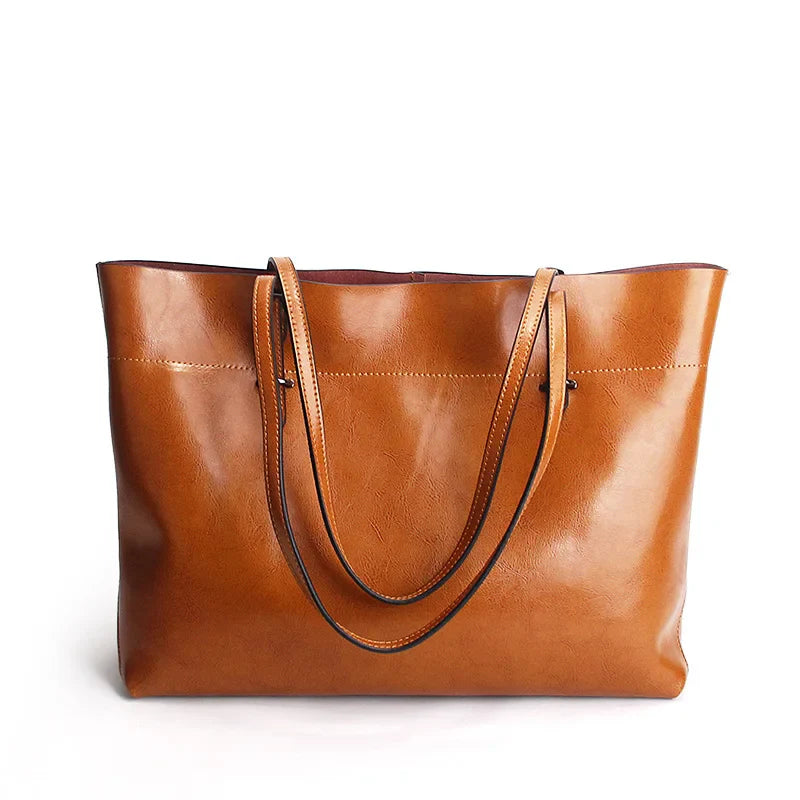 New Brown Women Handbag 100% Genuine Leather Female Shoulder Purse Ladies Black Tote Bag Large Capacity Shopping Bags