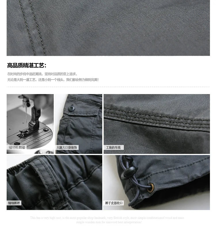 Male Shorts Multi Pocket Summer Loose Zipper Breeches Khaki Grey Plus Size Short Pant Casual Cotton Black Long Mens Cargo Shorts