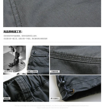 Male Shorts Multi Pocket Summer Loose Zipper Breeches Khaki Grey Plus Size Short Pant Casual Cotton Black Long Mens Cargo Shorts