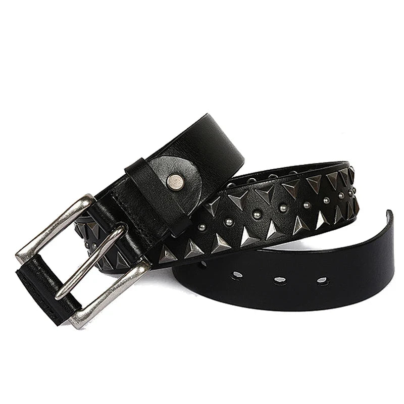Genuine Leather Heavy Metal Rivet Punk Belts For Men Rock Stud Cowboy Belt Men Ceinture Homme Waist Belt Cinturon Mujer
