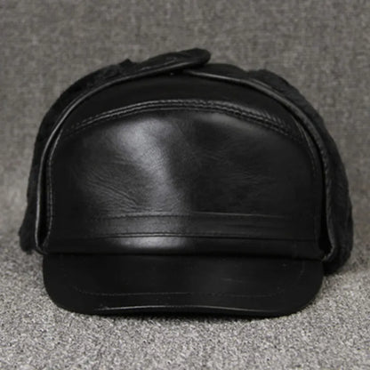 Genuine Leather caps Winter Warm Bomber Hats Sheepskin fuzz Earmuffs hat Men's Cap 모자 골프용품 땡처리 кепка casquette gorras hombre