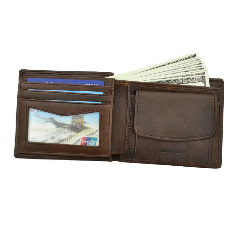 Cow Leather Men Wallets with Coin Pocket Vintage Male Purse RFID Blocking Genuine Leather Men Wallet with Card Holders
