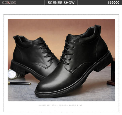 Size 35~50 Warm Heighten Boots Genuine Leather Men Boots High Quality Autumn Snow Boots Men Waterproof Soft Ankle Shoes
