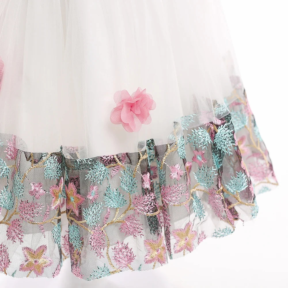 Summer Kids Girl Dress Embroidery Flower Girls Birthday Party Dresses Children Princess Prom Costums Formal Clothes 3 8 Years