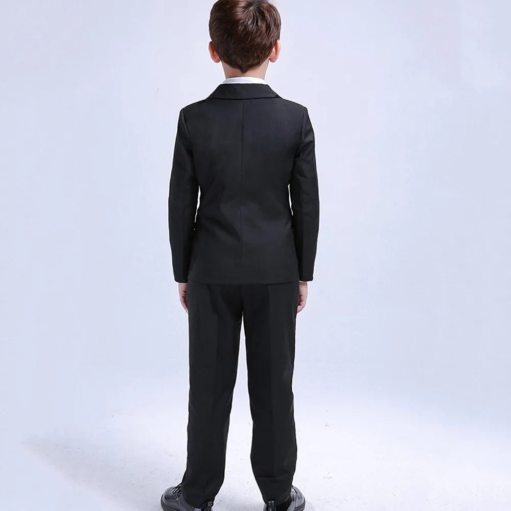 6Pcs Classic Boys Suits for Weddings Formal Blazer Kids Tuxedo Shirt Vest Party Ring bearer Suits Black