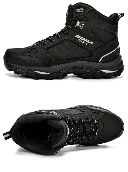 BONA Men Boots Anti-Skidding Leather Shoes Men Popular Comfy Spring Autumn Men Shoes Short Plush Snow Boots Durable Outsole